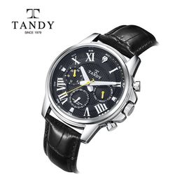 [TANDY] Men's Diamond Leather Wristwatch DIA-3925 – Precisely Cut Real Diamond Points, Luminous Hour & Minute Hands for Nighttime Visibility